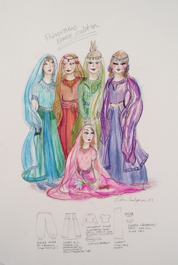 En flerfarget skisse av prinsessens tjenere i Bagdad