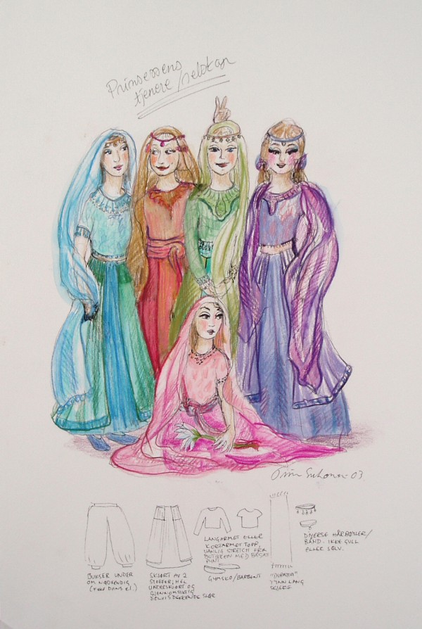 A multi-coloured sketch of the princess´ servants in Baghdad