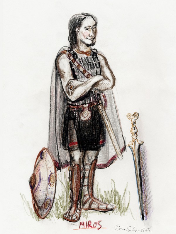 A costume sketch; soldier from ancient Greece