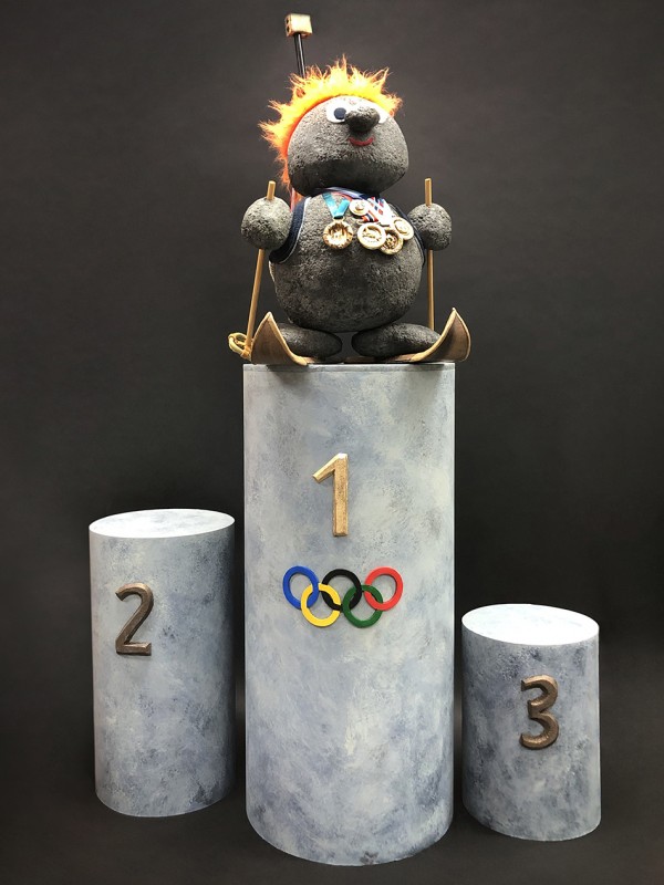 A Biathlete caricature sculpture