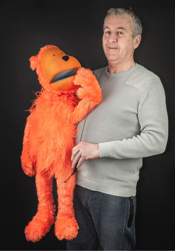 Puppet maker Sean Morrissey with the Crisis Advisor