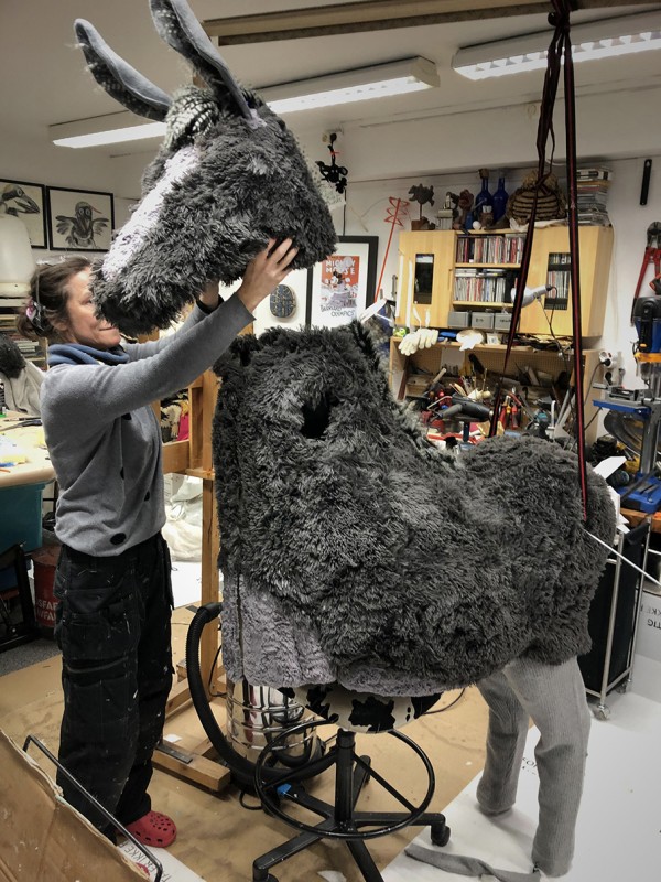 Testing the height of the donkey head above the body.