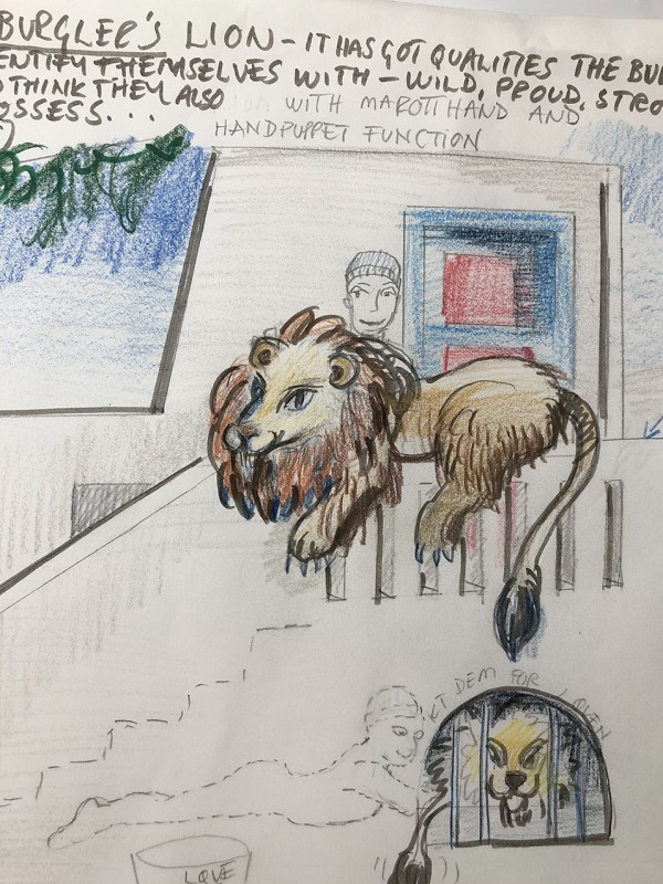 A sketch of the lion puppet.