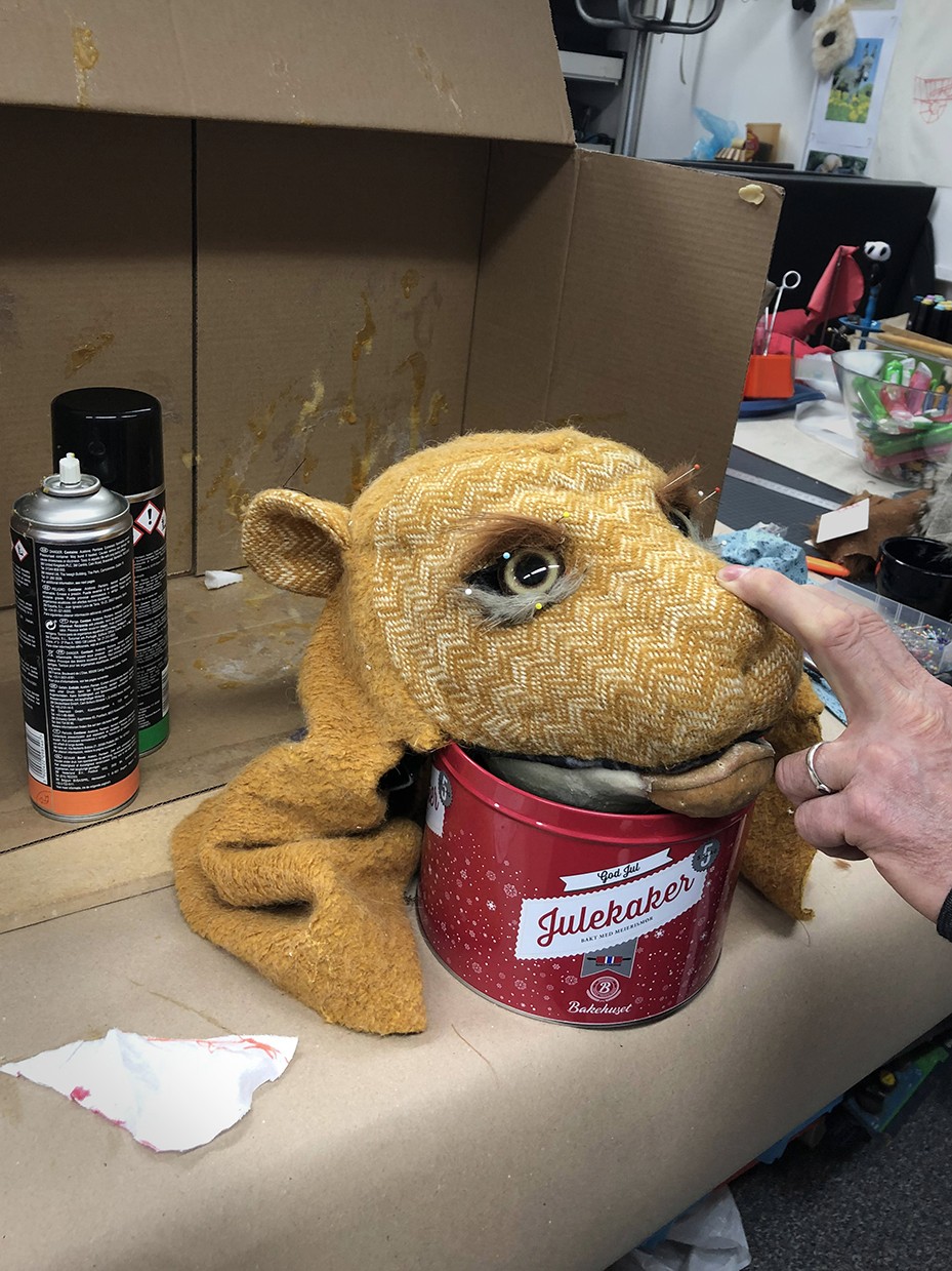 The lion puppet head in the making.